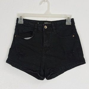 PAIGE Jean Shorts Women's Size 27 Mid Rise Distressed Black Denim Inseam 2"